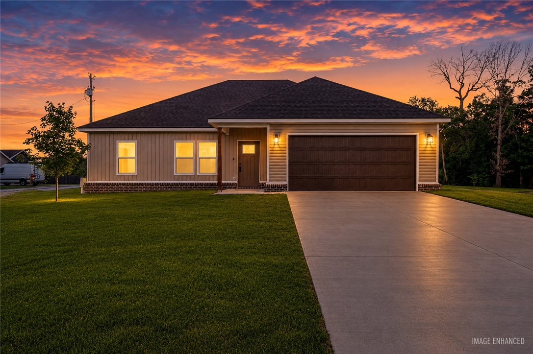 Up to $16,000 down payment assistance for qualified buyers. This property is also RD Eligible! Beautiful floor plan featuring two large bedrooms and office with additional closet space in the hallway. You’ll love the luxury vinyl plank floors and gorgeous tile. Large kitchen has gorgeous soft-close cabinets and brushed granite counters. Under-cabinet lights brighten the beautiful backsplash and you’ll love the storage space in the cabinets and the wrap around bar, plus nice-sized pantry for food and prep storage! The natural light from the patio doors open to a covered patio in the back. Your favorite kitchen table and buffet have plenty of room! Living area is open and convenient so you’ll not miss anything while entertaining! Primary suite has plenty of space for your oversized furnishings. Primary suite bath has a beautiful tile, walk-in shower and a huge closet with built-ins! The large corner lot is flat for gardening or privacy fence. You will love the 10X10 concrete patio for entertaining!
