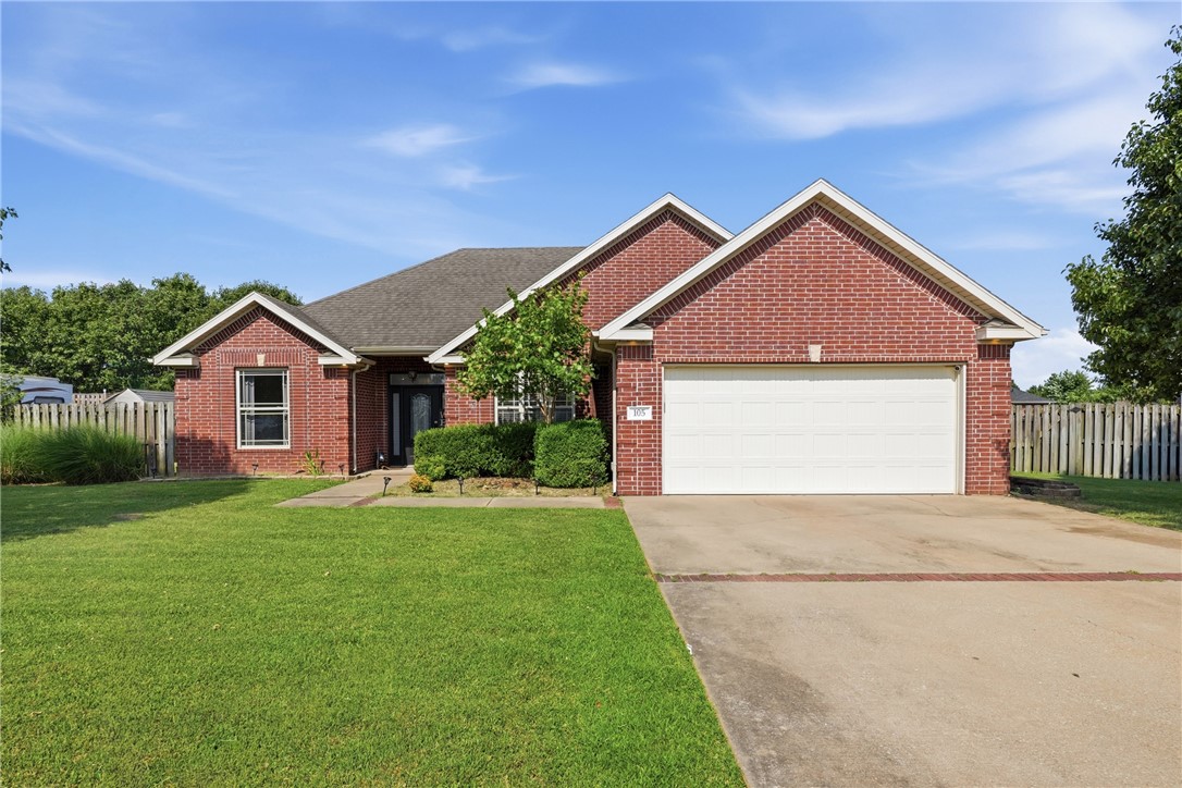 Move-in ready with stylish updates & timeless curb appeal! This beautiful all-brick 3-bedroom, 2-bath home features a desirable split floor plan, open living area with a cozy fireplace, & a kitchen with granite countertops, an eat-in dining space, & a separate dining area with a tray ceiling. The spacious primary suite offers a dual vanity, tub, & separate shower. Enjoy no carpet throughout, a welcoming entryway, a new HVAC (2025), & a nice-sized backyard with a patio, perfect for relaxing or entertaining. Don't miss this Pea Ridge gem!