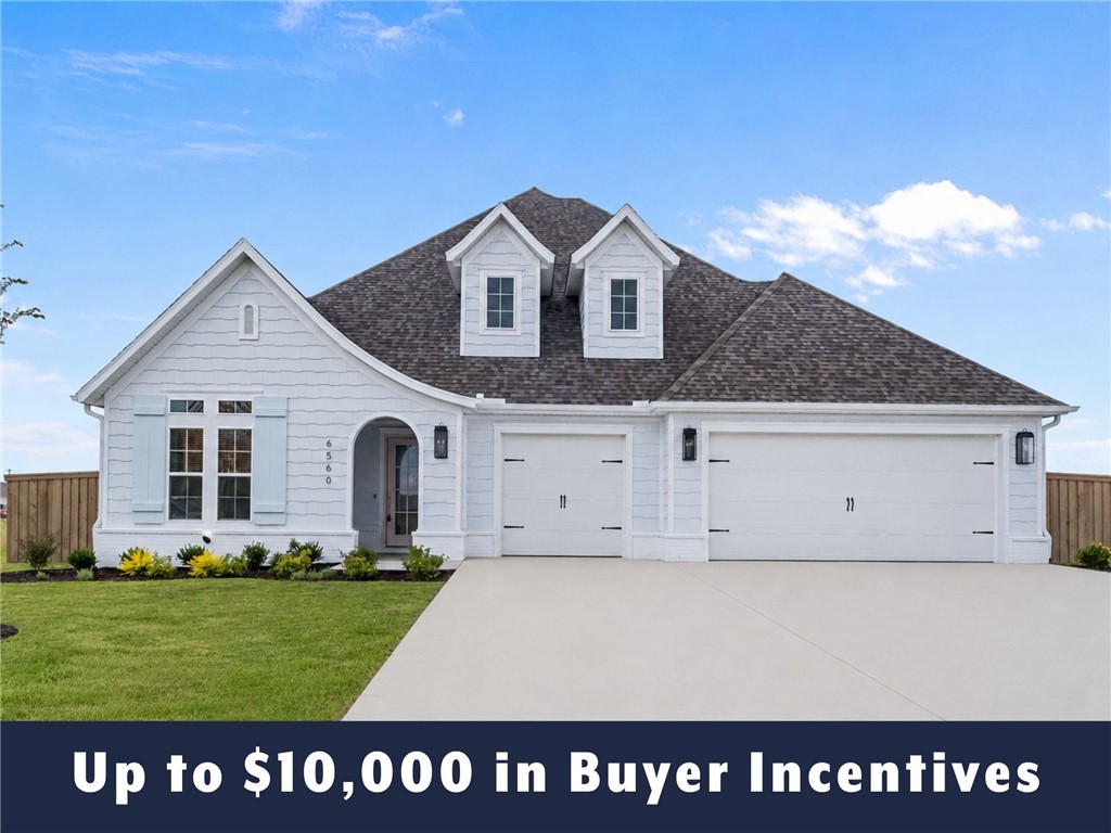 Up to $10,000 in buyer incentives available, including $6,500 from the builder and $3,500 from the preferred lender. These incentives may be used toward closing costs, prepaids, or a rate buydown. The builder portion may also be used as an appliance credit. The Ashland opens to a foyer with the staircase, plus a guest bedroom or office and full bathroom to the left. The foyer leads into the living and dining area with a fireplace and engineered hardwood throughout the first floor. The kitchen connects to the living space and includes a large island, ceiling-height cabinets, GE Profile appliances, and a pantry. The main-level primary suite features a vaulted ceiling, double vanity with centered makeup vanity, walk-in shower, and large walk-in closet connected to the laundry room. Upstairs offers 2 bedrooms and a full bathroom. Enjoy the covered back patio and a spacious 3-car garage. Fence, gutters, and blinds are included, and a community pool and pavilion are coming soon for residents to enjoy.