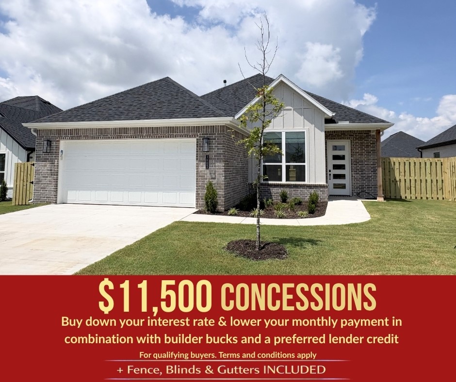 Welcome to Lexington, a peaceful and thoughtfully designed community in Pea Ridge offering comfort, quality, and modern convenience. The Clove floor plan features 1,670 sq. ft. with 3 bedrooms, 2 bathrooms, a dedicated office, and a 2-car garage, providing a functional layout perfect for everyday living.This home is loaded with upscale finishes including insulated garage doors and walls for enhanced energy efficiency and year-round comfort, elegant tile extending to the ceilings in the bathrooms, and a professional-style gas cooktop with an exterior-vented hood. The spacious back patio comes pre-wired with a fan and TV hookup, creating the ideal outdoor space for entertaining or relaxing. Additional features include a fenced backyard, gutters, and blinds—all included for added convenience and value.For a limited time, Lower your interest rate with $7,500 from the builder + up to 4k in closing costs from select lenders. For a total of up to $11,500 with lender incentives.