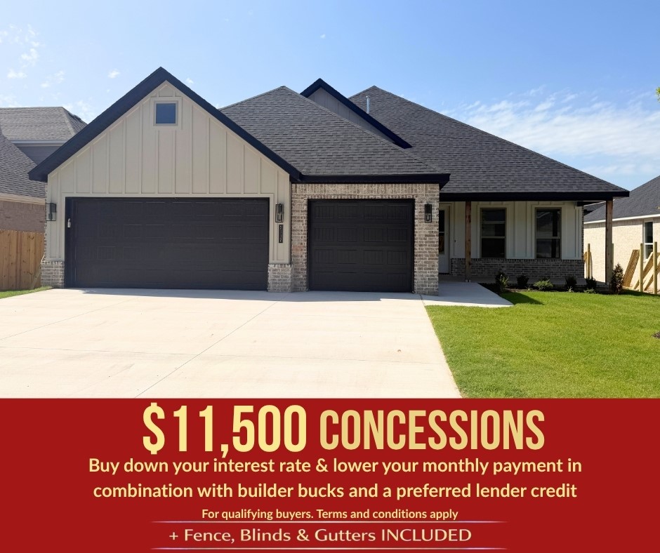 Welcome to the Teak Plan in Concord, where timeless neighborhood charm meets modern convenience just minutes from everything Pea Ridge has to offer. This thoughtfully designed 2,066-square-foot home features a study nook, and a spacious 3-car garage, all on one level.  Durable luxury vinyl plank flooring extends throughout the living areas, kitchen, and hallways for both style and easy maintenance. The private primary suite offers a peaceful retreat, while three additional bedrooms and a dedicated study nook provide flexibility. The 3-car garage, with depths ranging from 20 to 24 feet, offers generous space for vehicles, storage, or hobbies. Step outside to the covered back patio, already plumbed for gas, making it easy to add your future grill or outdoor kitchen. For a limited time, lower your interest rate with up to $11,500 in builder bucks and preferred lender incentives! Plus, fence, blinds, and gutters are all included.