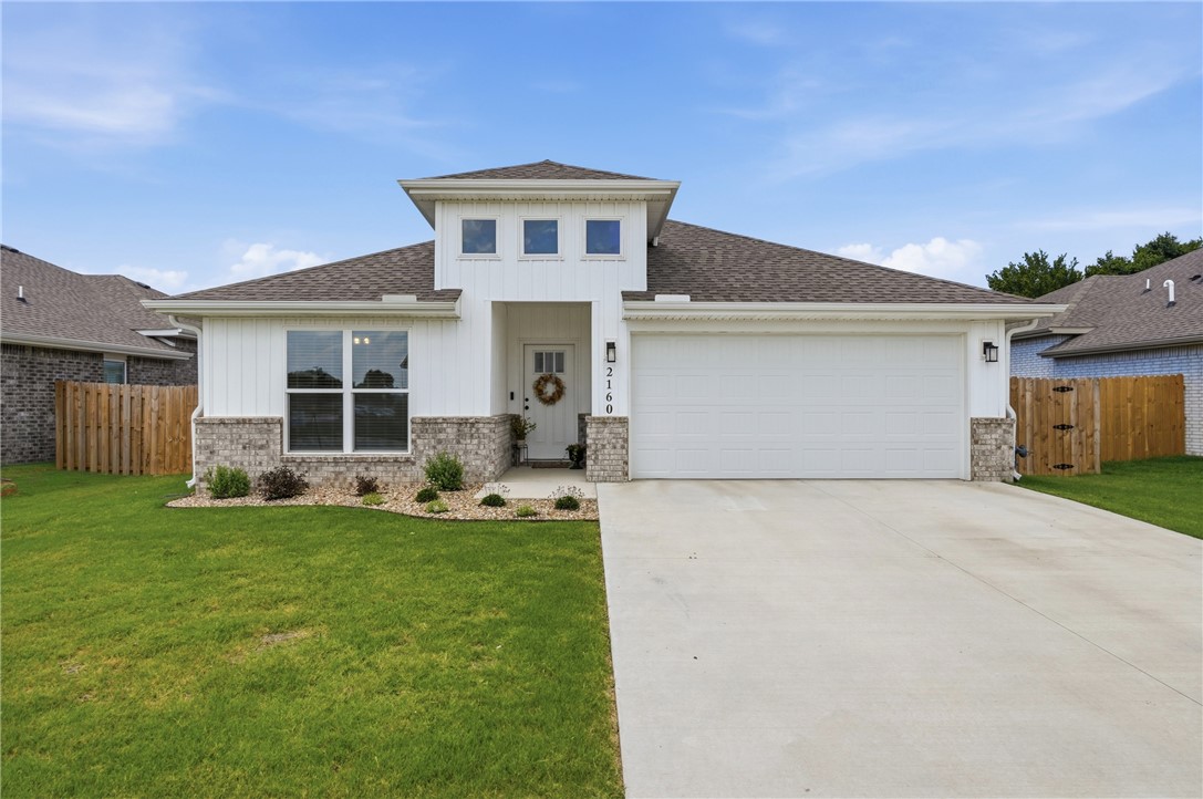 Built in 2025, this beautifully maintained 4 bed, 2 bath home offers modern construction in a location that's hard to beat, close to schools, and minutes from XNA airport. Just down to road from the future Centerton Recreation Center. Inside, enjoy durable tile flooring in the living areas and wet spaces, sleek quartz counters, and modern finishes throughout. The centrally located laundry adds everyday convenience, while the primary suite features a walk-in shower and soaker tub. The front bedroom includes a built-in Murphy bed for flexible use as a guest room, office, or flex space. Outside, the fenced backyard is landscaped with an added patio area, perfect for relaxing or entertaining. A storage shed conveys with the home for extra space. Convenient location, move-in ready and meticulously cared for. This one checks every box!