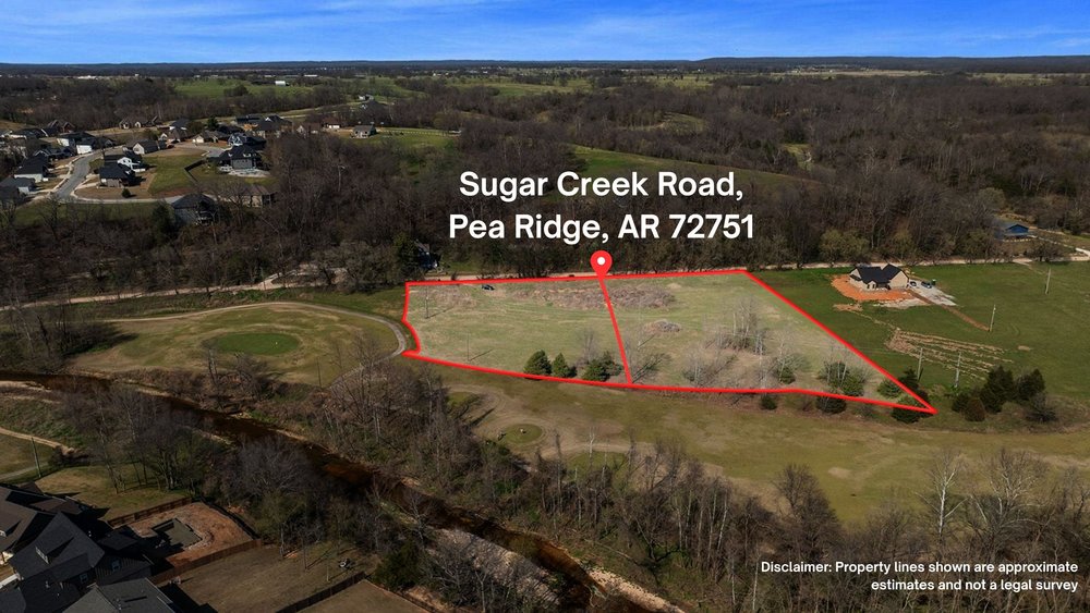 Backs up to Sugar Creek Golf Course...4 acres of beautiful flat land ready to built your Dream Home. Close to town but with a country feel. Perfect place to build your next home. Backs up to Sugar Creek Golf Course. Quiet road with beautiful views. Needs water well. Electric at road. Land is two parcels sold together. Pea Ridge school district. Within minutes to Pea Ridge, Rogers and all amenities.  Buyer is responsible for due diligence regarding flood zone, elevation certificate, flood, insurance costs however the land has already been engineered with Fema to get the land outside of the flood zone. Sellers can provide documents on the engineering that has been done. 
Don't delay these properties don't come along often
