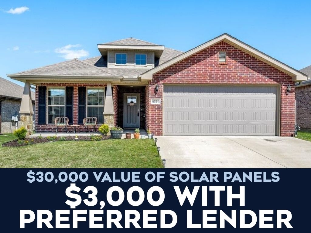 **PAID-OFF SOLAR PANELS (a $30,000 Value) ** Buyer also to receive a $3,000 lender credit with preferred lender. Discover the perfect blend of comfort and convenience in this inviting 3-bedroom, 2-bath home! Thoughtfully designed for both comfort and functionality, this home offers natural light, 10’ ceilings, open-concept living space perfect for relaxing or entertaining. The spacious kitchen features modern appliances, ample cabinetry and counter space, and a convenient layout that flows seamlessly into the dining and living areas. The primary suite provides a peaceful retreat and a VERY generous closet space, while two additional bedrooms offer flexibility for family, guests, or a home office. Outside, the backyard offers a great space to relax, play, or host weekend barbecues. Whether you’re a first-time homebuyer or downsizing, this home offers the best of Northwest Arkansas living and VERY inexpensive bills!