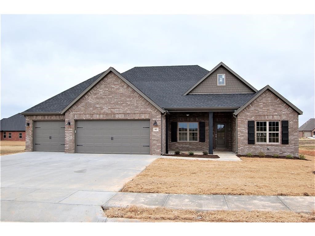 New construction home features 2,415 sq ft, 4 BR, 3 BA, 3 car GR, wood floors, covered patio, office with French doors & an open floor plan that is perfect for entertainment. The gas log fireplace along with the wood beams on the ceiling create an inviting living area. The kitchen features a farm sink, granite, under mount counter lighting, gas cook-top, vent hood & stainless steel appliances. The master suite boasts crown molding, walk-thru closet to the laundry room, walk-in tile shower & double sinks.