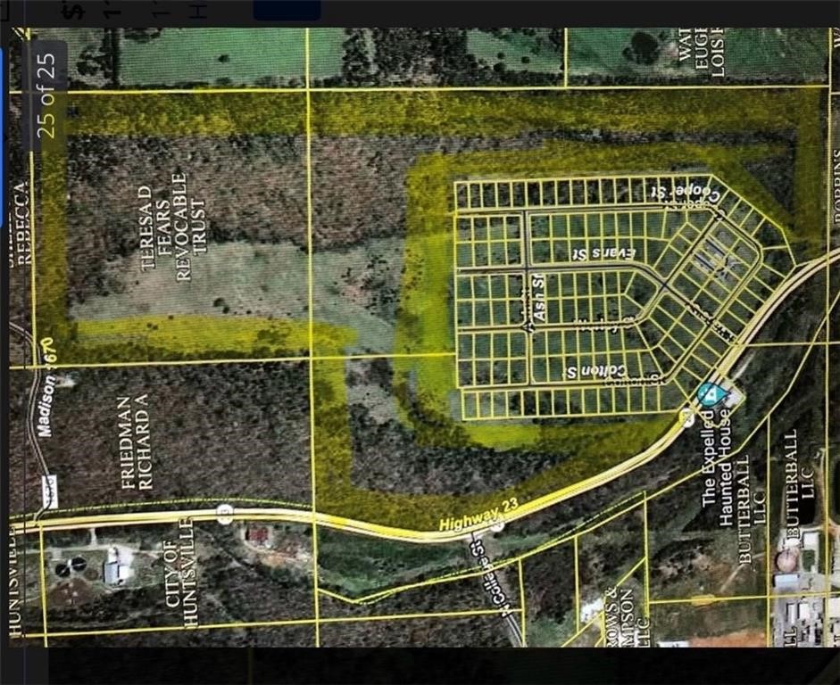 Developer’s dream property! Huntsville wants this subdivision finished. The city has already agreed to pave the road on the north side after annexation. The majority of the property is already within city limits and has all utilities adjacent to the south side, which borders the Cedar Bluff Subdivision. The city has agreed to be flexible on variances and setbacks.

Access to the property is available from all three (3) streets within the Cedar Bluff Subdivision. An additional access point is required off Highway 23, across from College Street and Butterball. ARDOT has already met with the current owner regarding this Highway 23 access point.

Water, sewer, and city support are in place. What more could you want? 
will consider splitting off partials