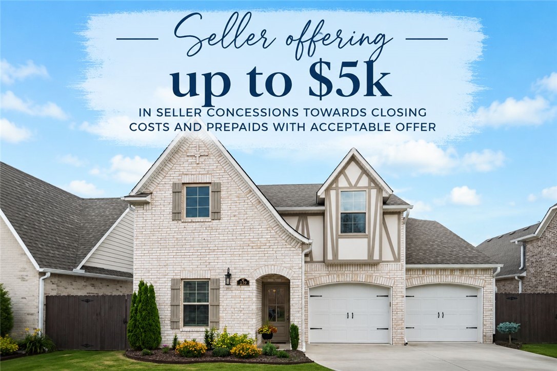 Welcome home to one of West Fayetteville’s most inviting communities! Offering 5 bedrooms and 2.5 baths, or 4 bedrooms plus a dedicated office, this home provides flexible living for today's lifestyle. Ideally located minutes from I-49, schools, shopping, dining, and everyday conveniences in a walkable, sidewalk-lined neighborhood. Outdoor enthusiasts will love being just 0.7 miles from Centennial Park North Trailhead and 3.5 miles from Mount Kessler trails. The spacious primary suite features a custom accent wall and walk-in shower with dual shower heads plus a rainfall shower. Wired ceiling speakers in the living room and covered patio, Ethernet throughout, centralized media enclosure, smart thermostats, smart garage door opener, and pre-installed security system add modern convenience. Natural gas grill hookup, underground drainage, community pools, playground, plus seller offering up to $5,000 toward buyer's closing costs and prepaids with an acceptable offer!