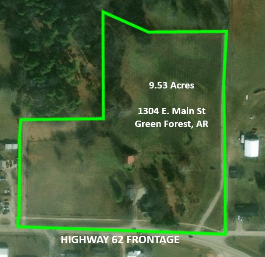 Commercial opportunity with Highway 62 frontage in Green Forest, AR! This versatile 9.53-acre property features C-2 commercial zoning along one Carroll County's busiest corridors, plus R-1 residential zoning for added flexibility. This Ozark property includes a 1,718 sq. ft. stone cottage built in 1920, ideal for an owner/operator residence, office, rental, or business headquarters. Improvements include city utilities, updated plumbing and electrical (2024), replacement upper-level windows (2020), a 4-stall barn with loft, workshop, storage buildings, and an approximately 50-foot round pen. The acreage offers room for commercial expansion, retail, office, contractor yard, service business, mixed-use development, or investment. Approximately one horse, cow, or other large animal is allowed per acre. Rare Highway 62 commercial real estate with existing improvements, acreage, and outstanding development potential in Northwest Arkansas. Also listed as residential  MLS #1355422.