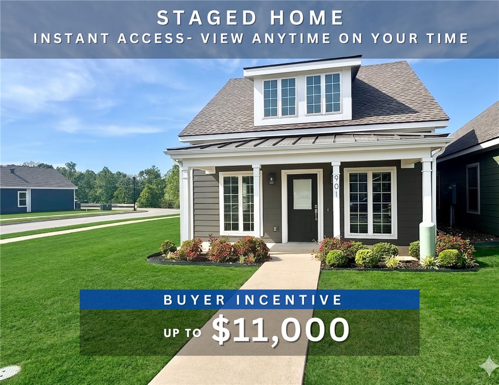Up to $11,000 BUYER INCENTIVE. Unbeatable location near Crystal Bridges Museum, the Alice Walton School of Medicine, Downtown Bentonville & Walmart’s new campus. Enjoy a vibrant community with top-tier amenities, including a clubhouse, pool, pickleball court, dog park, yard maintenance & access to the countries top premier mountain biking trails. Faulkner floor plan boasts LVP flooring, crown molding, blinds, ample storage & quality throughout. The living room & dining area offer a seamless open floor plan, perfect for entertaining, with abundant natural light & smooth flow into the chef’s kitchen. Chef’s kitchen features 3cm granite countertops, Frigidaire stainless steel appliances, refrigerator, a pantry, tons of storage & abundant natural light. Spacious primary suite includes a perfect ensuite bathroom with walk-in tile shower, double sinks, & large walk-in closet. Patio perfect for entertaining! Oversized garage with ample storage. Staged home at 904 NE Heights Ln.
