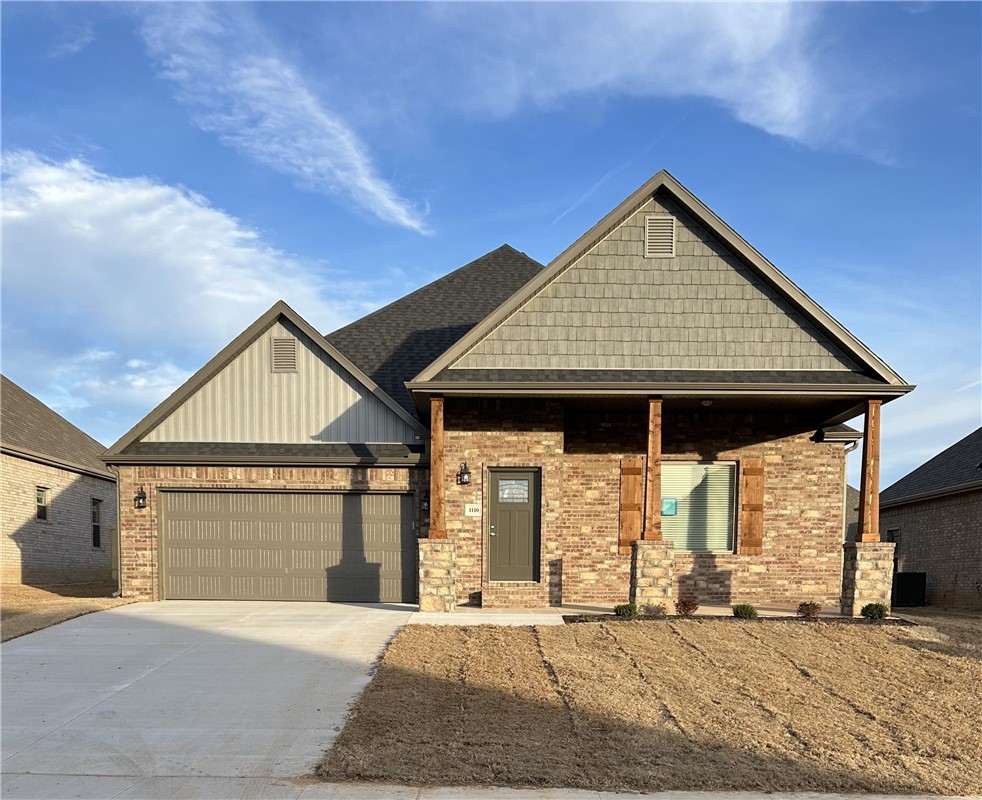 Remarkable new construction 3 bed 2 bath single story home now available. Complete with SS appliances including gas range & granite countertops. Built-in bookcases flank the shiplap detailed fireplace in living room for the perfect architectural focal point. Windows are wood cased & have 2 1/2" blinds installed. Large front porch, fully sodded yard, landscaping & privacy fence give the home tremendous curb appeal. The back porch is covered & home has fully installed gutters. Keyless pad on garage door for ease of access opens to a full size garage space. Master bedroom has an oversized 5 x 5 tile shower & the master closet wraps around into the laundry room located close to the garage for ease of access. Exterior brick & cedar construction for long life ease of maintenance. Mailing address is Bentonville, home located inside Centerton city limits. Interior photos are of similar plan, interior finishes may vary. Seller will pay $2,500 in buyer concessions. $5,000 lender credit with preferred lender is available