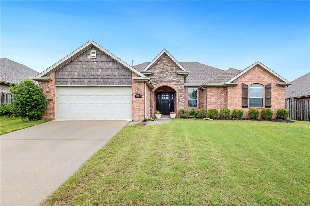 This 3 bed, 2 bath move-in ready home features a thoughtfully designed split floorplan with an open-concept layout, seamlessly connecting the living, kitchen, and dining areas. The kitchen includes granite countertops, a gas range, pantry, and barstool seating overlooking the living room with fireplace, creating a functional space for both everyday living and entertaining. A true split floor plan, the private primary suite is separated from the secondary bedrooms for added comfort. Out back, a spacious yard borders to pasture land with no rear neighbors, offering privacy and a peaceful setting. The partially covered back porch is ideal for grilling, entertaining, or relaxing outdoors. Conveniently situated in the established Cobblestone neighborhood in West Fayetteville, this home offers quick access to the interstate, shopping, and dining, blending comfort and functionality in a prime location.