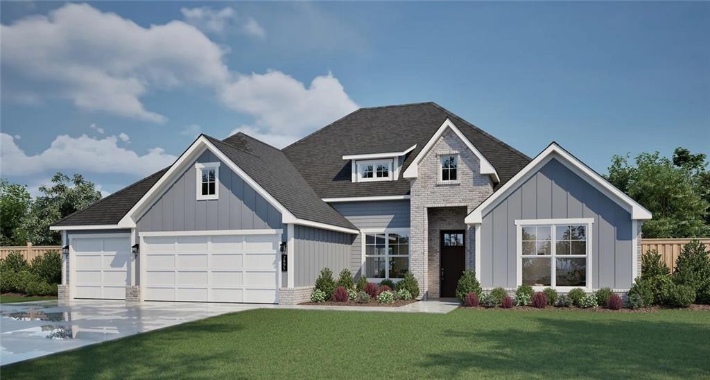 Welcome to the Florence, a beautifully designed one-story ranch where comfort, style, and value come together in the heart of Northwest Arkansas. Offering 2,592 square feet, 4 bedrooms, 3 bathrooms, and a finished three-car garage, this thoughtfully crafted floor plan provides both space and flexibility for modern living. Just beyond the entry, the open-concept living room, kitchen, breakfast nook, and dining area create an inviting setting ideal for everyday living and effortless entertaining. The spacious back porch and fully fenced yard extend your living space outdoors—perfect for weekend barbecues, hosting friends, or enjoying a quiet evening at home. The Florence also includes elevated finishes such as a full Estate kitchen, a tiled shower in the primary suite, and striking ceiling beams in the living room—details that add warmth, character, and lasting appeal.