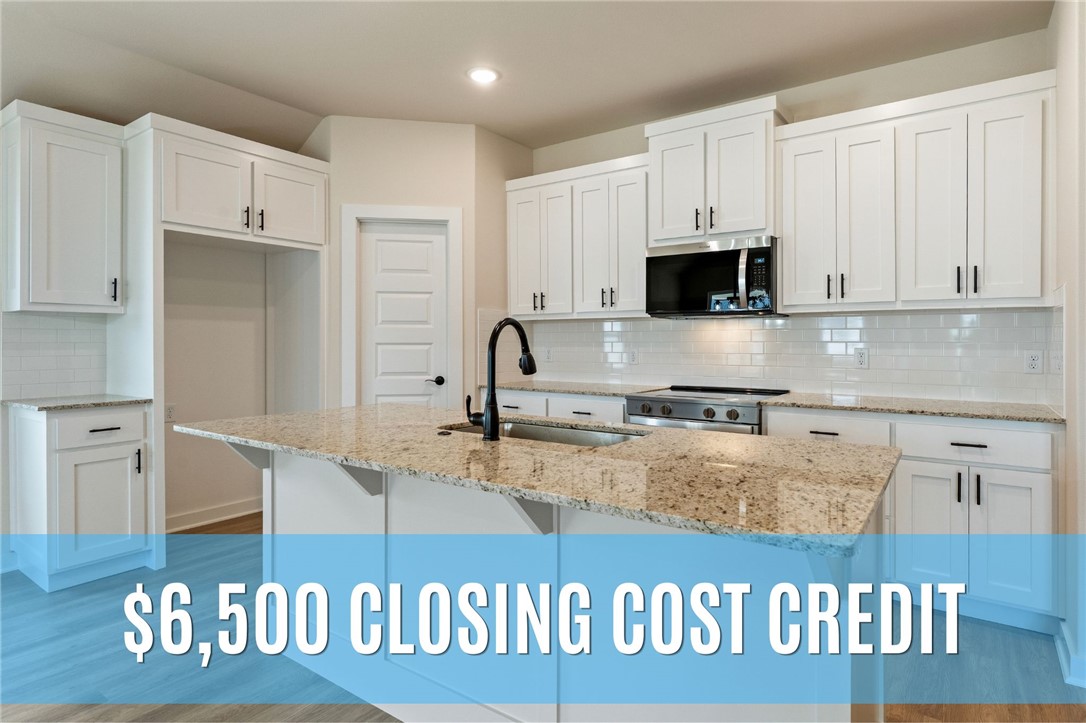 $6,500 Builder's Credit towards closing costs or upgrades for buyers! A high quality, local builder, with over 30 years of experience bringing upscale and dependable homes to NWA! 
Beautiful new construction home now complete and ready for move-in! Spacious open living concept with split floorplan. The kitchen boasts a large pantry with two additional closets by the entryway for all your storage needs! The beautiful island includes a bar to sit at. Living room includes 9 foot ceilings, an electric fireplace with a mantle, and a great view of the covered back patio. The master suite includes a tray ceiling, two vanities, and a large walk-in closet. Garage has been finished with a durable epoxy floor layer and an automatic overhead door opener (garage entry keypad included). The large backyard with a covered patio is the perfect place for your summer cookouts! Located close Gentry's wonderful community schools, parks, and charming downtown shops and restaurants.