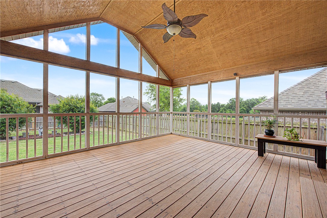 Beautifully maintained all-brick home in the heart of Centerton offering comfort, functionality, and inviting indoor-outdoor living. This thoughtfully designed single-level home features a split floor plan with 3 bedrooms, 2 bathrooms, and an office area just off the living room—perfect for working from home or additional flex space. The spacious primary suite includes a tray ceiling, large walk-in closet, and private bath. The living room features a cozy gas fireplace with remote starter, while the kitchen offers Corian countertops, pantry storage, eat-in dining, and abundant cabinet space. Enjoy outdoor living on the screened-in porch and covered Trex deck overlooking the fenced backyard. Additional highlights include a sink in the laundry room, attic storage, built-ins, Ring doorbell, Blink cameras, and grab bars installed in both bathrooms. Conveniently located near parks, schools, shopping, and everyday amenities with easy access to Bentonville and surrounding Northwest Arkansas destinations.
