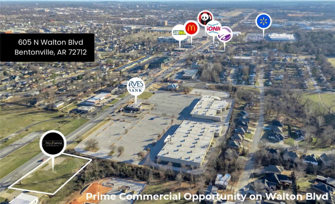 High-visibility Bentonville development opportunity on Walton Blvd (Hwy 71B) with 40,000+ vehicles passing daily. This offering includes two parcels totaling approx. 0.57 acres, sold together only, creating a deeper footprint for redevelopment.

The front parcel (01-00878-000 | approx. 0.33 acres) provides direct Walton Blvd frontage and strong exposure. The rear parcel (01-00888-000 | approx. 0.24 acres) sits directly behind and adds space for parking, storage, expanded building footprint, or flexible site planning (subject to zoning/city approval).

A structure previously existed on site and utilities have historically served the property (buyer to verify availability, capacity, and connection fees).

Surrounded by major employers, retail, restaurants, and the regional trail system, this is a rare opportunity to secure Walton Blvd frontage with additional depth in a high-traffic corridor.