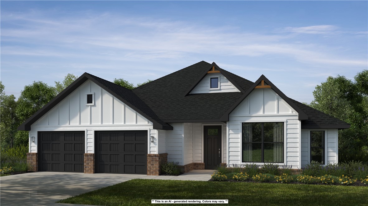 The 2800 offers 5 bedrooms, 3 bathrooms, and about
2,800 square feet of single story living. Key features
include wood plank tray ceilings, a vaulted living room
with a stained box beam, a vaulted back porch, and an
oversized pantry. The open kitchen–dining–living layout is
enhanced by an accent wall dining area. The primary suite includes a vaulted ceiling
and a luxury bath with a freestanding tub and glass
framed shower. Taxes subject to change based on new construction.