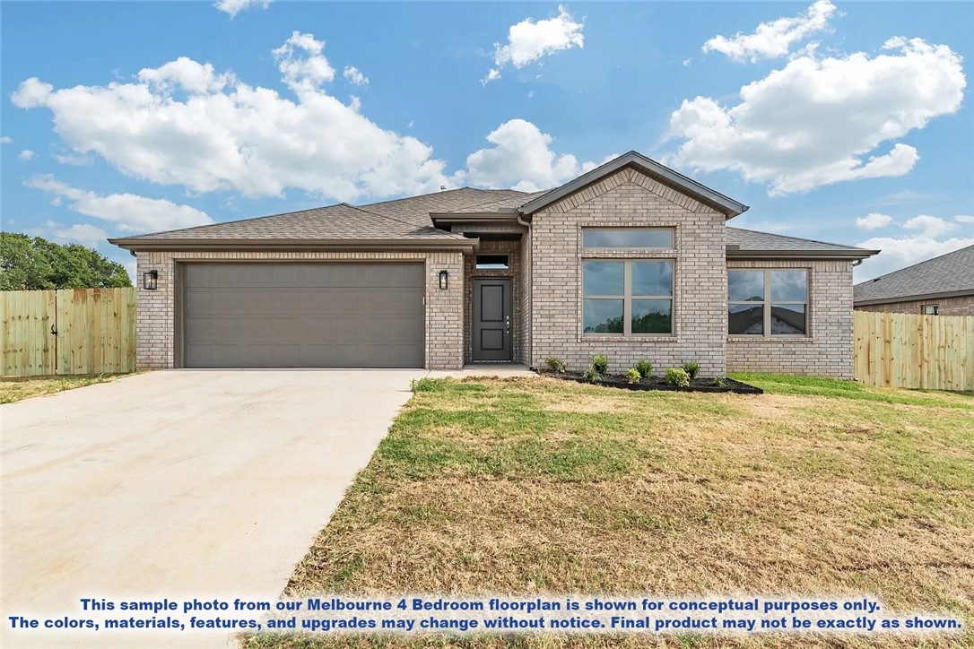 This home is based on the Melbourne 4 plan. This charming 4-bedroom, 2-bath home offers a spacious and functional layout designed for comfortable living. The open living and dining areas provide the perfect setting for relaxation or entertaining, while the modern kitchen features generous counter space, quality appliances, a pantry, and a nearby laundry room for added convenience. The primary suite includes a private en-suite bath with a walk-in shower, while the remaining bedrooms are thoughtfully separated and share a full bathroom. Step outside to enjoy a covered porch and patio-ideal for outdoor gatherings or quiet mornings. The attached garage offers space for parking and storage. With its thoughtful design and modern features, this home is a perfect blend of comfort, style, and practicality. Located close to Ward Nail Park, with quick access to all of NWA along Old Wire Road, this home has a very convenient location. Builder’s credit of $3,000 and Lenders Credit Up To $5,000 with Preferred Lender!