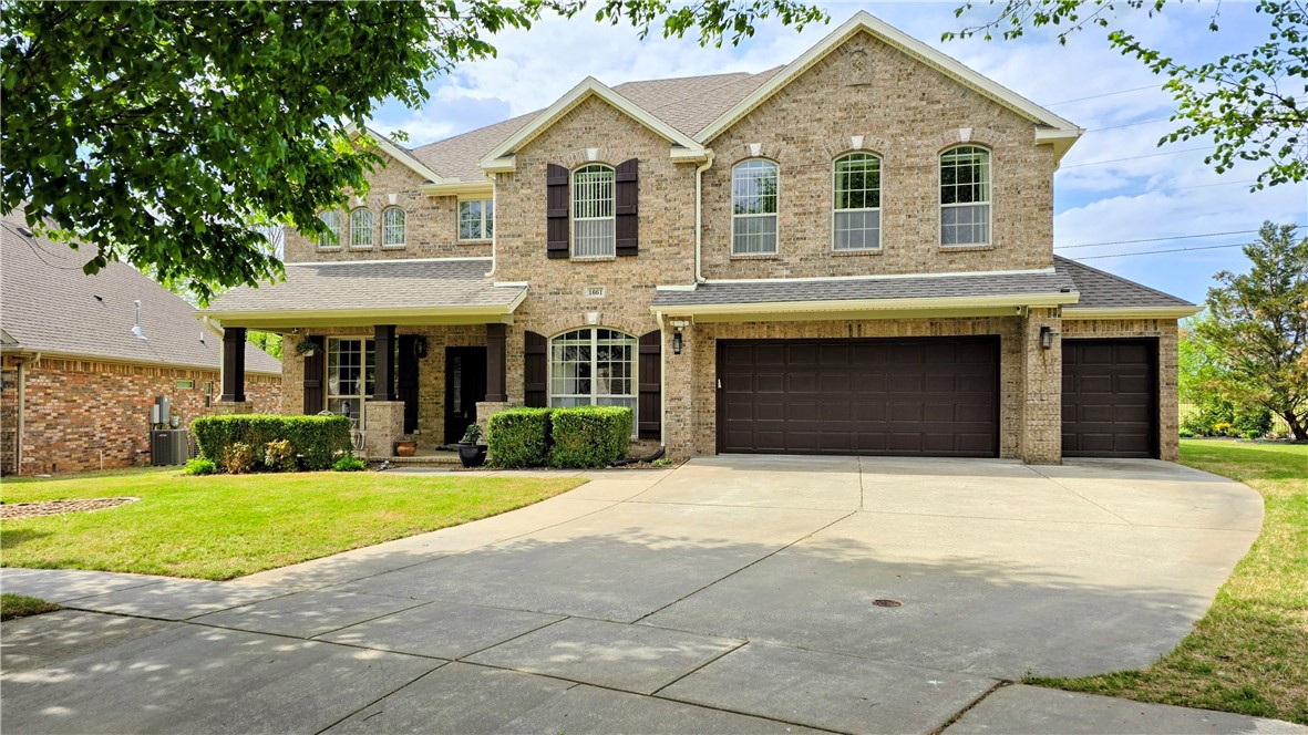 Enjoy scenic views of the golf course in this semi-custom 5-bed, 3.5-bath home offering 3,739sf & a versatile 3-car garage—or 2-car garage plus golf cart bay/workshop—overlooking the 10th hole at Stonebridge Golf Course. The thoughtfully designed layout features spacious living areas perfect for entertaining, including a bonus room with a built-in wet bar & a media room wired for surround sound. The kitchen offers granite counters, raised bar, pantry & updated appliances. Office & formal dining. Open floor plan with corner fireplace in living area. Recently added LVP flooring complements existing tile & carpet. Oversized primary suite features dual vanities, a Jacuzzi tub, & tiled shower with rain head, steam option, & massage jets. A recirculating pump provides near-instant hot water. Relax year-round in the sunroom overlooking the professionally landscaped backyard with iron fencing & a full sprinkler system for both the yard & landscaping. Updates include the roof in 2019 & exterior paint completed in May 2025.