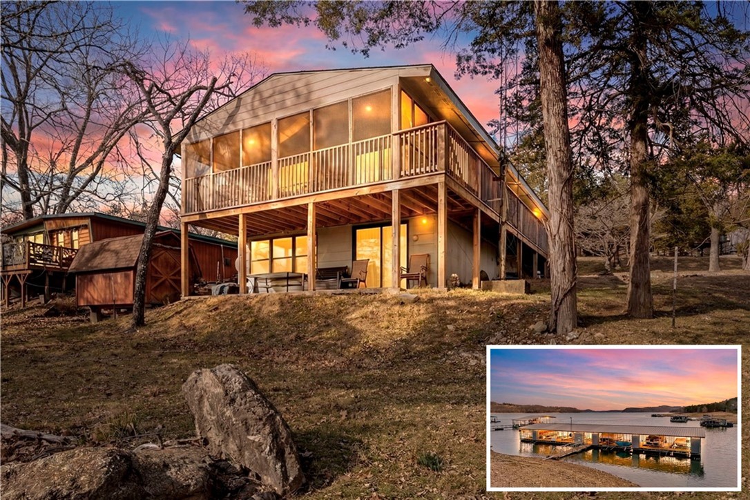 Welcome to 21583 Walnut, an exceptional opportunity to own a coveted entry-level lakefront home on beautiful Beaver Lake. This fully furnished waterfront retreat offers direct lake access with a boat slip & lift in an 8-slip dock located behind the home, making lake days effortless & enjoyable. Main level features 2 bedrooms & 1.5 baths, while the fully finished walk-out basement adds valuable living space with a full bath, mudroom entry, & a large room currently used as additional sleeping space. Oversized windows on the lower level showcase gorgeous lake views & fill the space with natural light. Just steps from your door, you can walk easily to your slip & the neighborhood pool/recreation center are only two houses away for added convenience. Furnishings convey, making this a true turnkey property ideal for a weekend getaway, vacation rental, or full-time lake living. Lakefront homes with dock access on Beaver Lake are increasingly rare so don’t miss this must-see opportunity. New HVAC installed in March 2026.