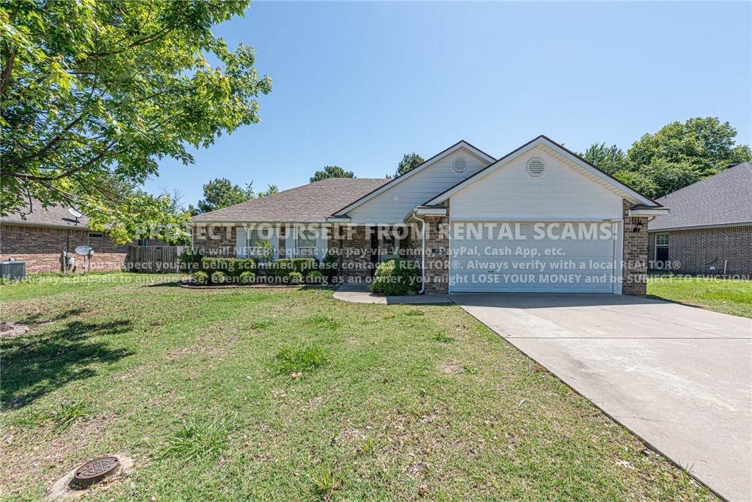 AVAILABLE NOW! Don't miss out on this 3 bedroom 2 bathroom home located just minutes from schools, parks, eateries, and a short drive to the University of Arkansas! Head inside to a spacious living room featuring a tray ceiling and cozy fireplace, perfect for relaxing or entertaining. The open flow leads into the kitchen, complete with tile flooring, ample cabinet space, and a dedicated eat-in dining area. Retreat to the primary bedroom with its own private ensuite bath for added comfort and privacy. Outside, enjoy the large fenced-in backyard with plenty of space for play or gatherings. BONUS: All appliances included! **Tenant is responsible for all utilities and lawn care/maintenance. *No cats. Dogs negotiable