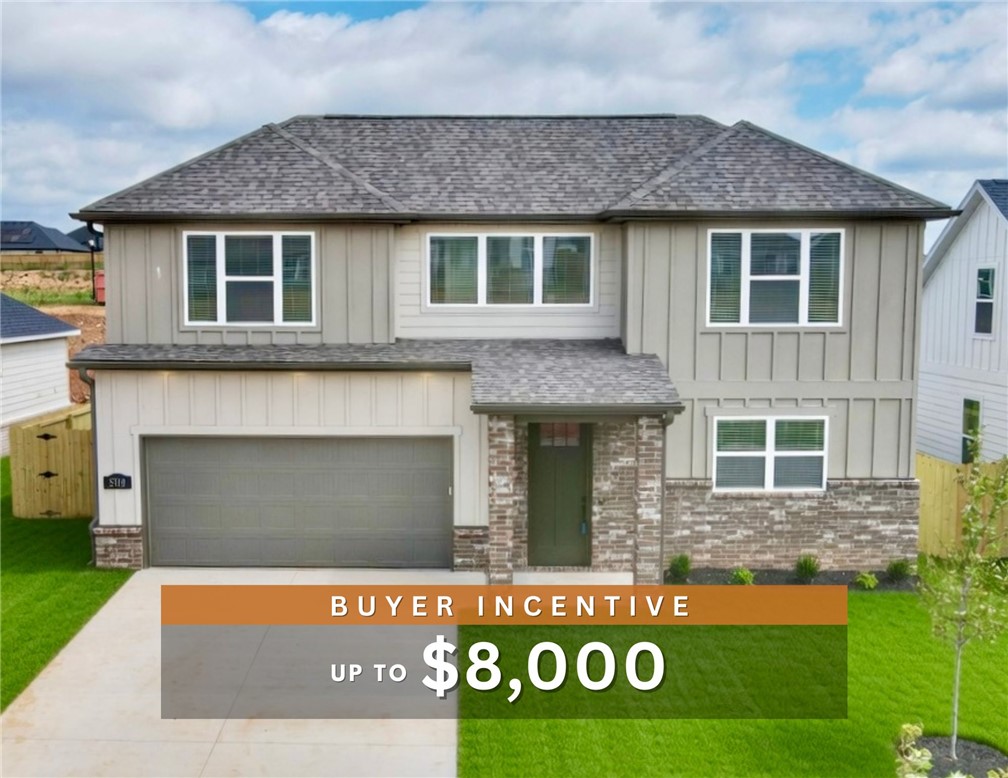 Fence, blinds and gutters included! Discover your dream home in the sought-after Osage Hills neighborhood. Frisco plan with garage on the left and South facing! 9 ft ceilings, linear electric fireplace, LVP flooring throughout the main living areas and primary bedroom, quartz countertops and more. Chef's kitchen boasting frigidaire stainless steel appliances, gas range, pantry, quartz countertops, bar pull handles, large island and gorgeous backsplash. Luxurious primary bedroom features abundant natural light, while the spa-like primary bathroom offers a walk-in shower, tub, double sinks, and spacious walk-in closets. Additional features include three large secondary bedrooms upstairs and a separate laundry room. Nestled on a generous lot with covered patio that overlooks the serene sodded, fully fenced backyard. Sturdy concrete siding & brick! Model home located at 6008 SW Coywolf St- Lot 122.