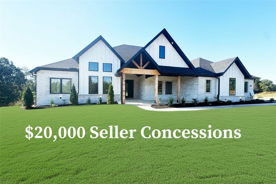 Located in Serenity Ridge, NWA's newest gated luxury subdivision, this beautifully designed 2-story home sits on a spacious 1-acre lot and offers the perfect blend of luxury and comfort. Featuring 5 bedrooms, 4 bathrooms, and a dedicated office, this home is ideal for both entertaining and everyday living. The kitchen boasts quartz countertops, custom cabinetry, and upgraded stainless steel appliances. Enjoy year-round outdoor living on the covered back patio with a brick fireplace and gas logs. Additional features include a welcoming front porch and thoughtfully selected finishes throughout.  Taxes based on land only. Builder is offering $20,000 in concessions. The home is complete.