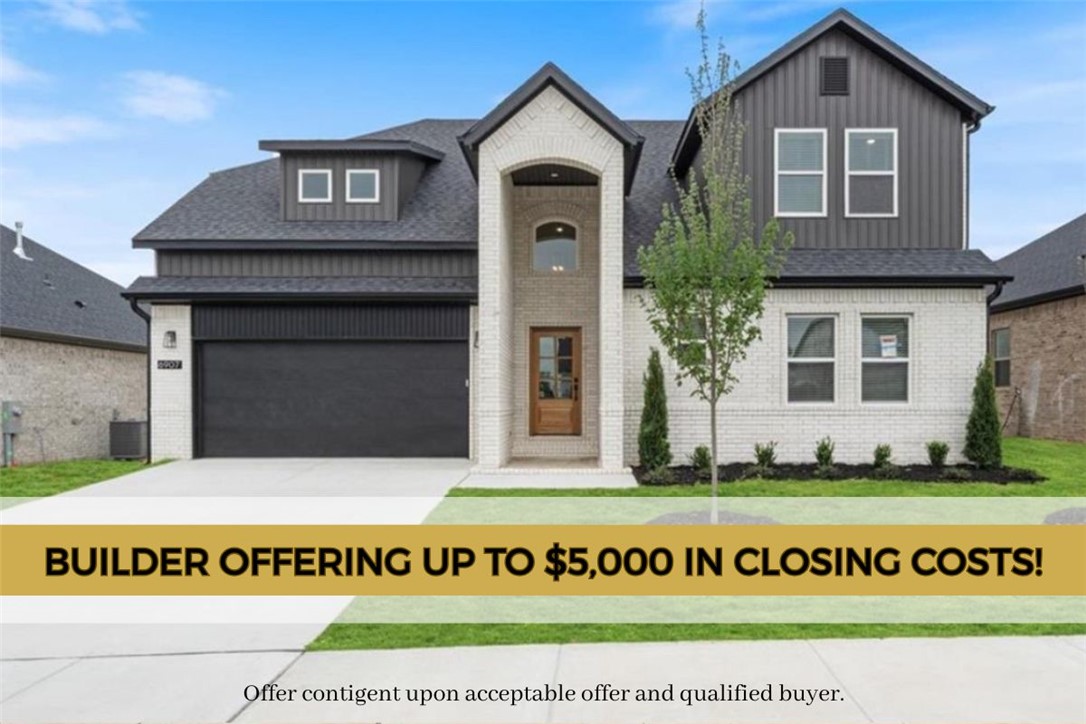 Builder is offering up to $5,000 towards buyers closing costs, rate buydown or towards an appliance package like refrigerator, washer/dryer! Unmatched quality awaits in the “CHARLOTTE” plan, with the primary bedroom, bathroom, spacious primary closet and second guest bedroom and full bathroom on the main level. The second story features two additional guest bedrooms and full bathroom. Upgrades include quartz countertops, two-story open entry way, upgraded lighting fixtures, custom cabinets, black stainless steel appliances, gas fireplace, gas range, tiled walk in shower in primary bathroom & luxury vinyl plank floors throughout all bedrooms & common areas. Enjoy standard inclusions such as insulated garages, full home gutters, privacy fence, & 2” blinds throughout. Community pool coming in Phase 2! Under 10 minutes to XNA Airport and under 20 minutes to Downtown Bentonville and New Walmart Campus! Ask your agent about the additional preferred lender credit. NORTH FACING!!