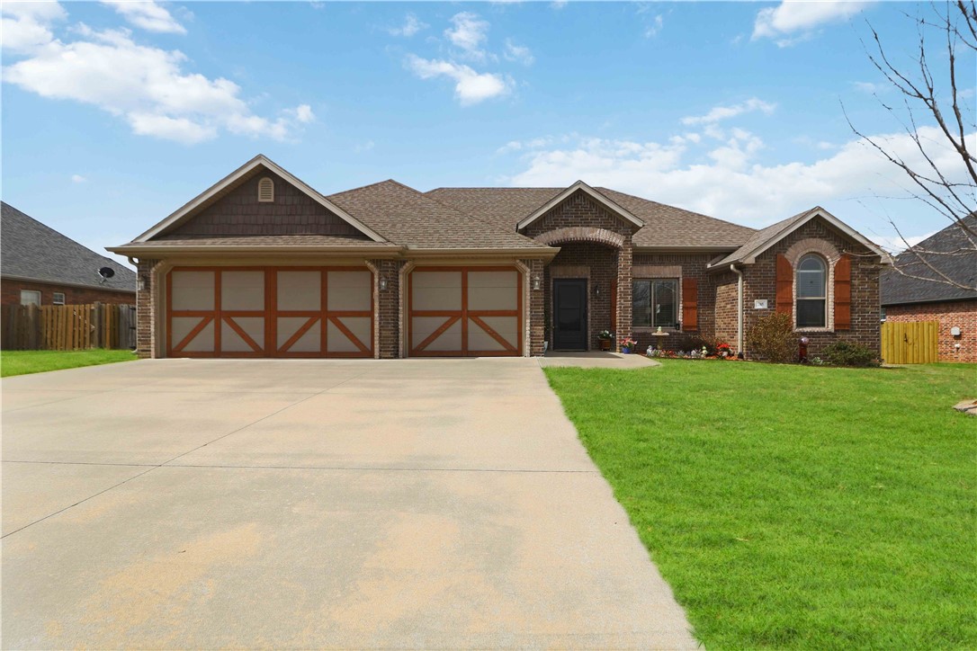 OPEN HOUSE  Saturday May 30th,  1pm-3pm.   745 Harrison St, Pea Ridge, AR conveniently located on an interior street in the Battlefield Estates.  Away from any highway noise!!   ALL BRICK & Stone exterior, attached 3 CAR Garage.  .28 Acre LEVEL front & back yard with plenty of room for driveway parking.  This home was built in 2019 by Cox Builders.  Spacious Kitchen, with granite countertops, Energy Star appliances, Dual Pantry. Living room with dual sided gas log Fireplace, wood look engineered tile flooring.  Beautiful crown trim thru out the home.  Primary Bedroom has plenty of room for furniture.  Primary bathroom includes a whirlpool tub, tiled walk-in shower, Dual sink vanity,  1 privacy closet, & 1 walk -in-walk-around closet from bathroom to pass-thru utility room!  SPLIT Floor Plan with 2 guest bedrooms, & Guest bathroom with tub/shower combo.  Very well maintained house inside & outside.  Storage Shed 10x20 purchased in 11/23.  Please, make plans to come take a tour today.