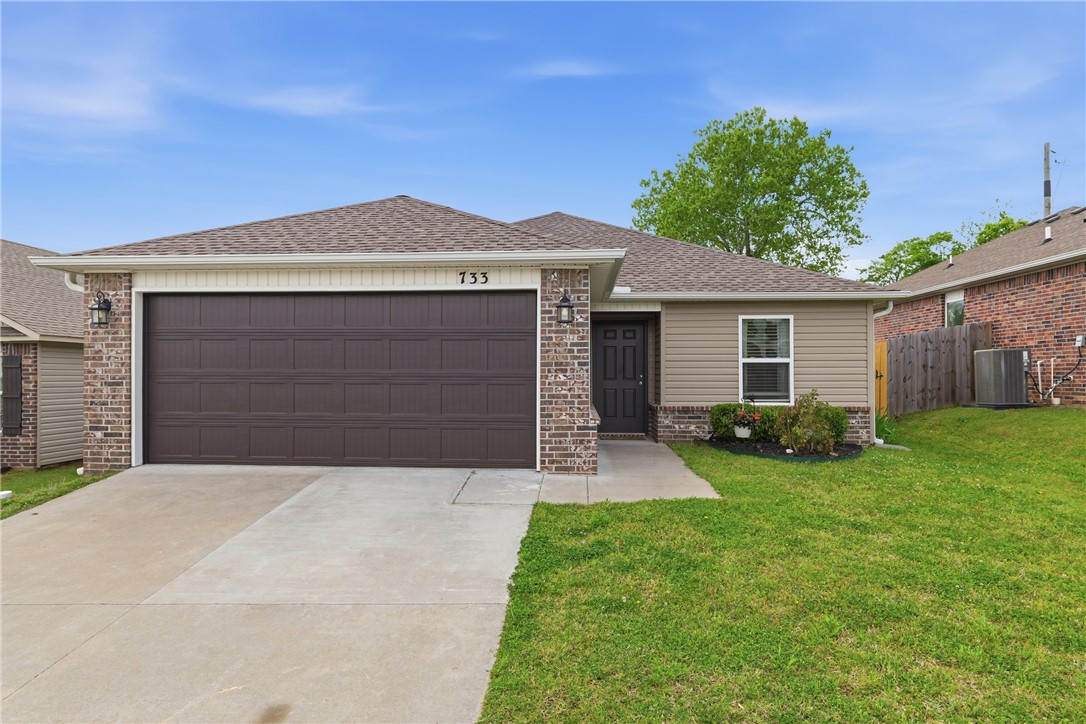 Welcome to this beautifully maintained 2021-built home in the desirable Park Meadows subdivision in Fayetteville. This 3-bedroom, 2-bath home offers 1,209 heated square feet with a bright open-concept layout, neutral tones, and abundant natural light. The kitchen features stainless steel appliances, electric range, bar seating, and rich wood cabinetry, flowing seamlessly into the living and dining areas—perfect for everyday living and entertaining. The spacious primary suite includes a walk-in closet and private bath, while secondary bedrooms offer flexibility for guests or a home office. Enjoy durable flooring, plush carpet in bedrooms, and modern finishes throughout. Step outside to a fenced backyard with room to relax or play. Complete with a 2-car garage and located near I-49, shopping, dining, and Fayetteville schools, this home is ideal for homeowners or investors alike Well-kept interiors show pride of ownership with clean lines and a split plan. Enjoy a covered patio and low-maintenance yard for gatherings.