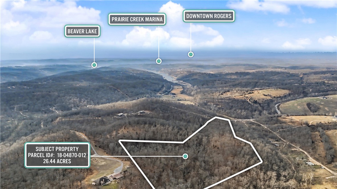 Escape to your own private retreat on this beautiful 26.44-acre property. Tucked away with paved road access, this peaceful setting offers the perfect blend of seclusion and convenience—just 15 minutes to downtown Rogers and about 20 minutes to Sam’s Club. Only 3 minutes from Beaver Lake public access, making it easy to kayak, fish, or swim whenever you like. With mature trees, abundant wildlife, and plenty of space to roam, this property is an ideal setting to build your dream home or create the perfect weekend getaway cabin.