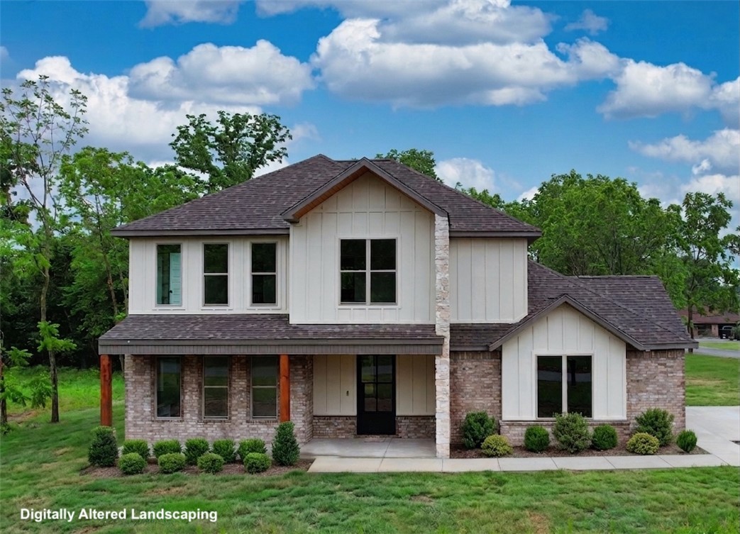 Stunning new construction in beautiful Bella Vista! This thoughtfully designed 3-bedroom, 2.5-bath home offers the perfect blend of style, space, and functionality on a desirable corner lot. A striking luxury iron front door creates an impressive first impression, while upgraded insulation throughout the home provides enhanced energy efficiency and year-round comfort. Inside, you’ll love the soaring two-story ceilings and walls of windows that flood the home with natural light. The open-concept layout features gorgeous quartz countertops, a huge walk-in pantry, and a spacious 2-car garage. In addition to the bedrooms, this home includes a dedicated office and an upstairs loft/bonus space—ideal for working from home, a playroom, media area, or guest retreat. Situated on a level lot in one of Northwest Arkansas’s most sought-after communities, this home combines modern finishes, quality craftsmanship, and comfortable everyday living.