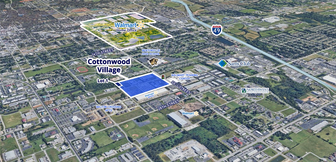Well-positioned land located on the J Street corridor. Minutes from the 350-acre Walmart Home Office campus and adjacent to a 90,000-square-foot Walmart office building and Walmart Layout Center. Uses could include office, retail and multifamily developments. New traffic light at the intersection of SE J Street and 22nd Street provides an opportunity for hard corner retail or office uses.