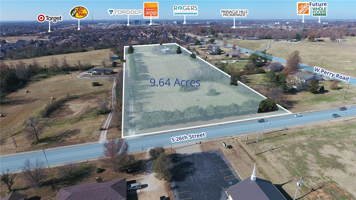 Spacious tract of land for sale located near the W Perry Road and S 26th Street intersection in Rogers, Arkansas. Desirable area near Pinnacle Hill Promenade and other big-box retailers such as Walmart, Target, At Home, and Texas Roadhouse. Popular entertainment sites nearby, including the Walmart Amp and Top Golf, create a desirable location with a high traffic volume.

**Must call broker to tour site**