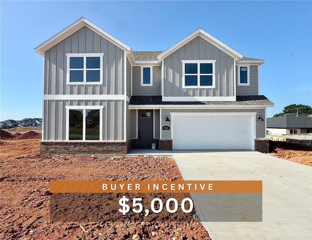 $5,000 BUYER INCENTIVE. Fence, blinds and gutters included! Discover your dream home in the sought-after Osage Hills neighborhood. Delta plan with garage on the right and North facing! 9 ft ceilings, linear electric fireplace in the living room, LVP flooring throughout the main living areas and primary bedroom, quartz countertops and more. Chef's kitchen boasting frigidaire stainless steel appliances, gas range, pantry, quartz countertops, bar pull handles, large island and gorgeous backsplash. Luxurious primary bedroom features abundant natural light, while the spa-like primary bathroom offers a walk-in shower, tub, double sinks, and spacious walk-in closets. Additional features include a study on the main level, two large secondary bedrooms upstairs and a separate laundry room. Nestled on a generous lot with covered patio that overlooks the serene sodded, fully fenced backyard. Sturdy concrete siding & brick! Model home located at 6008 SW Coywolf St- Lot 122.