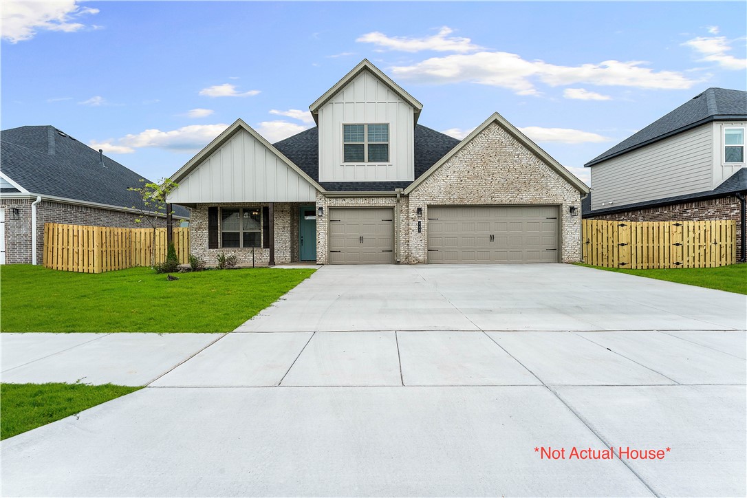 Bariloche is conveniently located less than 5 miles from I-49, providing easy access to all that Northwest Arkansas has to offer.The Evergreen floor plan offers 2,640 square feet of thoughtfully designed living space featuring 5 bedrooms, 3 bathrooms, and a 3-car garage across two spacious stories.Inside, you'll find impressive 10-foot ceilings in both the living room and primary bedroom, creating an open and airy atmosphere. The grand 8-foot front door makes a striking first impression while allowing abundant natural light to flow into the home.The kitchen is equipped with stylish and durable stainless steel appliances, complemented by a beautiful composite granite sink that combines elegance with long-lasting performance and easy maintenance.As an added bonus, fence, gutters, and blinds are always included, providing exceptional value and helping make your new home move-in ready from day one.For a limited time, Lower your interest rate with $7,500 from the builder + up to 5k in closing costs from select lenders.
