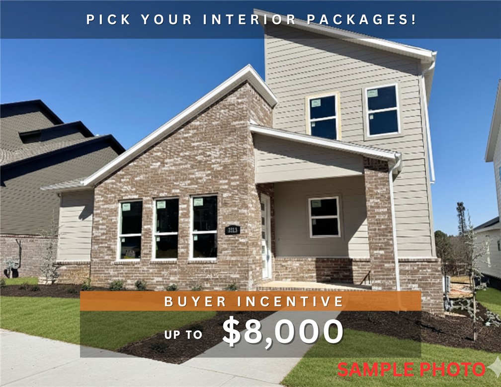 Discover this stunning modern home in the perfect East Fayetteville location—just a short walk to beloved Gulley Park! Douglas floorplan featuring designer finishes throughout! Pick your interior package! Enjoy a spacious open floorplan with a large living room, electric fireplace with tile to the ceiling, and beautiful wood flooring. The chef’s kitchen boasts 3cm quartz countertops, stainless steel frigidaire professional-grade appliances, custom cabinets to the ceiling with soft close door hinges, vented hood, and a walk-in pantry. The luxurious primary suite includes hardwood floors, custom beams, and a spa-like bathroom with walk in tile shower, soaking tub, double sinks and walk in closet. With a formal dining area with wainscot, cubbies to keep you organized, large covered patio, and included blinds and gutters, this home blends comfort, style, and convenience in one unbeatable package. POA maintained lawncare and access to Niokaska Creek Trail from the neighborhood!!