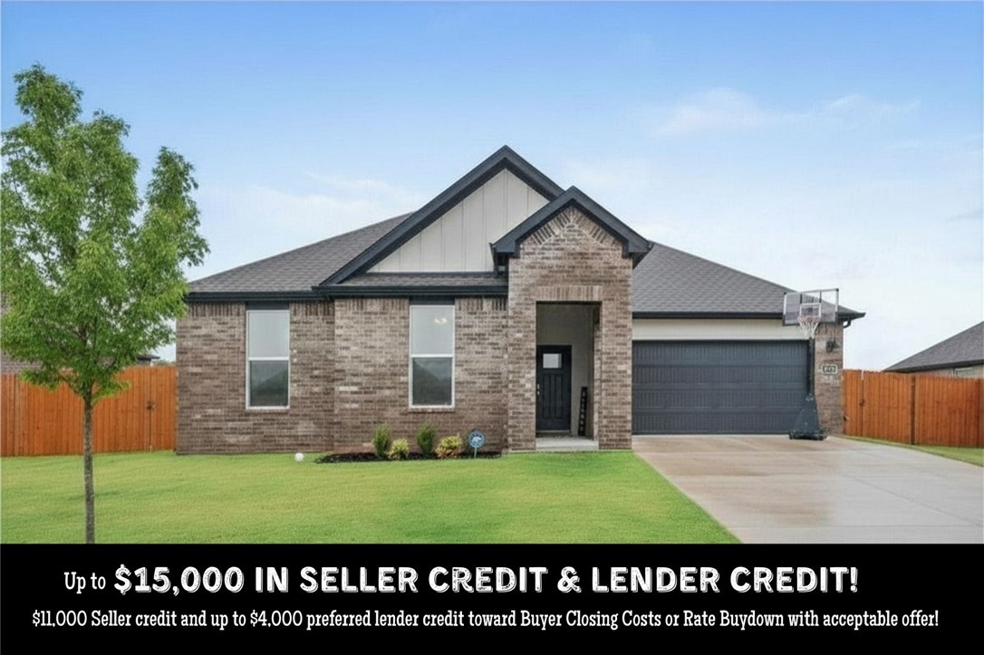 UPTO $15,000 IN CREDITS THAT CAN BE USED TOWARD BUYER CLOSING COSTS OR RATE BUYDOWN with seller credit of $11,000 & preferred lender credit of up to $4,000! Immaculate home with all the upgrades! This beautiful home is the perfect 4-bedroom layout with an open floor plan! Built in 2024, this home is like new in perfect condition. No carpet here, luxury vinyl plank flooring throughout! High ceilings throughout! The kitchen has a huge island with bar seating, gas range, pantry & plenty of cabinet space. The open kitchen, dining, living room layout is perfect for entertaining. The spacious dining area can accommodate a large table. The living room has a fireplace & lots of windows to bring in natural light! The primary bedroom is a great size & has private bathroom with a tile walk in shower, double sinks & HUGE walk-in closet! The desirable split bedroom layout has 3 more bedrooms on the other side of the home and another bathroom with double sinks! Large, fenced backyard with a covered patio!