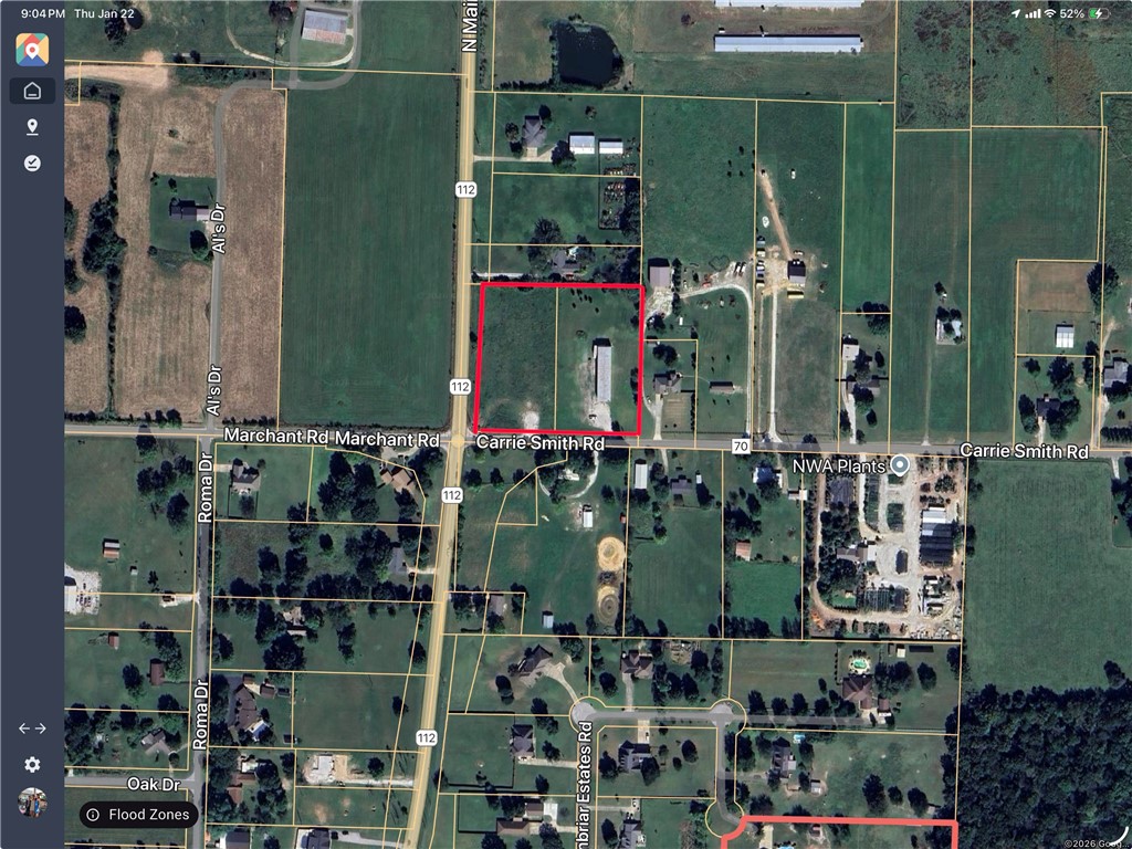 The high traffic location is primed for development and is currently zoned C-2.  The property is approx. .50 miles from the 612 and 112 intersection and approx. 1.5 miles from the new airport spur.  With 3.77 acres will lose an acre to the future round-a-bout.  Sewer, water and gas are on site.  Property will have an ingress/egress on 112  when construction is completed and on Carrie SmithThe 4,760 sf whse is in good shape and can be utilized when the property is developed.
