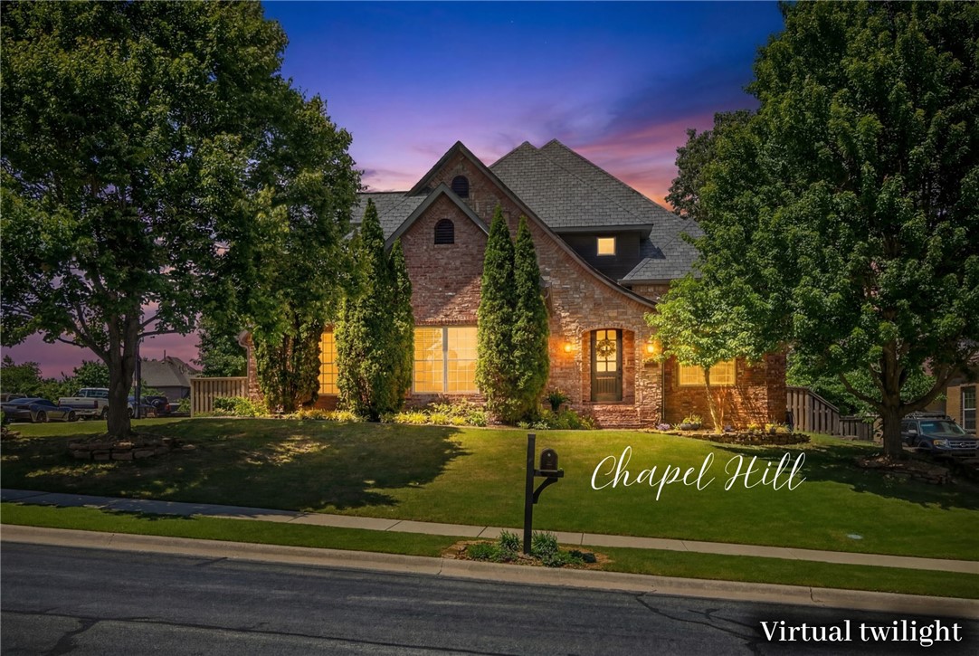 This address speaks for itself. Opportunities in Chapel Hill Subdivision rarely come available. This meticulously maintained French Provincial home sits on a spacious corner lot and features a brand new Class 4 upgraded luxury Belmont shingle roof, new water heaters, refinished real hardwood floors, and all new carpet. Inside you’ll find vaulted ceilings with wood beams, a study/home office with gas fireplace, plantation shutters throughout main level, commercial-grade gas range, butler's pantry, bonus loft with pool table and mini fridge/cabinet, plus 2 bedrooms on the main level. Outdoor features include 2 fountains, covered patio, recycled brick from Boston for living room fireplace, shadowbox fence with steel posts, and a 3-car garage with epoxy floors. Located minutes from the Crystal Bridges Museum of American Art and Masterpiece trails and the Razorback Greenway. First time on the market and it is worth the wait.