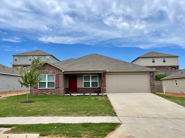 Home in Providence Village Subdivision in SW Bentonville. 4 Bed 2 Bath 2 Car Garage Approx 1470 sq ft, open floor plan, wood look vinyl plank flooring in living room with carpet in the bedrooms. House is all electric.