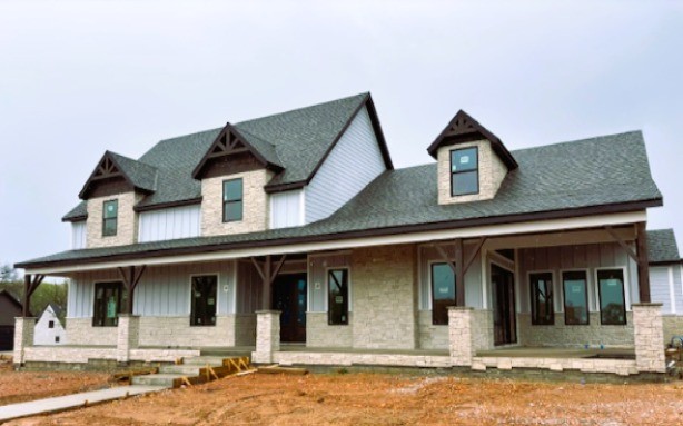Built by the 2024 Parade of Homes gold medal winning builder! Discover The Laney floor plan in the Big Sky community.  This spacious 2 story home boasts a waterfall quartz kitchen island, Cafe appliances with a 6 burner gas range, oversized windows, and integrated outdoor space for seamless family living and entertaining. The elegant main suite includes a soaking tub and shower combo, while thoughtfully designed areas offer both spaces for socializing and private retreats for children to play and grow. With stylish interiors, a three-car garage, The Laney provides the perfect blend of comfort and convenience located in the Bentonville School District.  This large, corner lot is just a short walk from the community pavilion. Located just 2 miles from the Bella Vista by-pass, 5 miles from Coler Mtn, 7 miles from downtown Bentonville, and 8 miles from Wal Mart Home Offices!