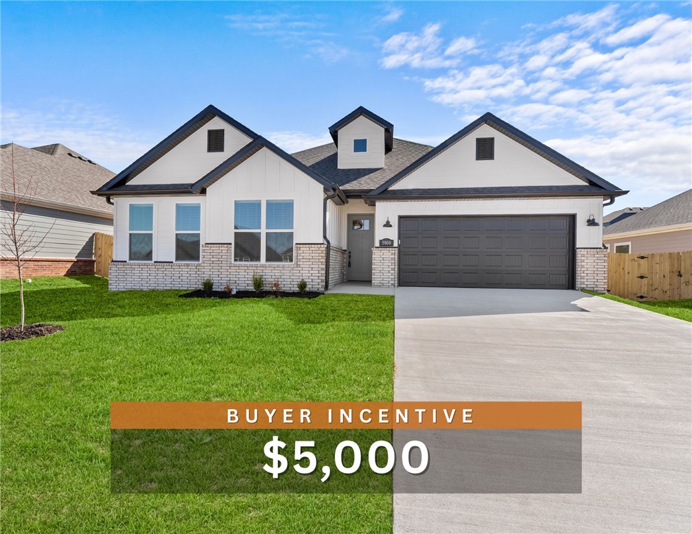 $5,000 BUYER INCENTIVE. Fence, blinds and gutters included! Discover your dream home in the sought-after Osage Hills neighborhood. Clinton plan with garage on the right & North facing! 9 ft ceilings, linear electric fireplace in the living room, LVP flooring throughout the main living areas and primary bedroom, quartz countertops and more. Chef's kitchen boasting frigidaire stainless steel appliances, gas range, pantry, quartz countertops, bar pull handles, large island and gorgeous backsplash. Luxurious primary bedroom features abundant natural light, while the spa-like primary bathroom offers a walk-in shower, double sinks and spacious walk-in closets. Two secondary bedrooms on the main level, a 4th bedroom upstairs that would be a perfect bonus room & a separate laundry room. Nestled on a generous lot with covered patio that overlooks the serene sodded, fully fenced backyard. Sturdy concrete siding & brick! Model home located at 6008 SW Coywolf St- Lot 122.