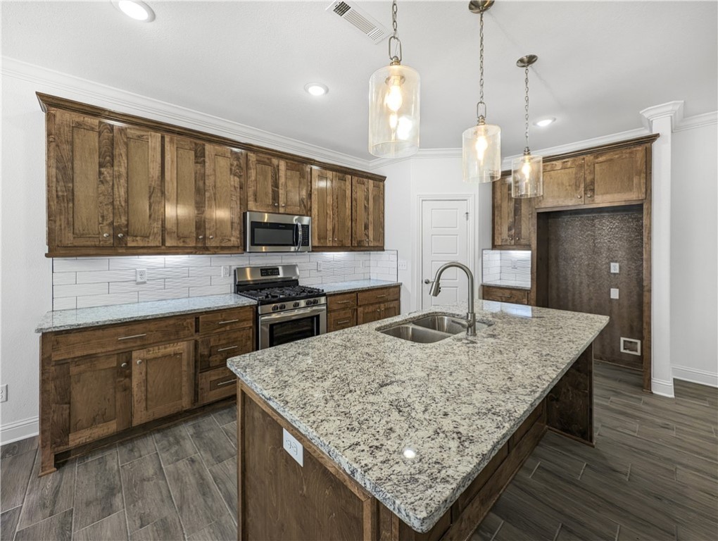 Welcome To Your Next Home! Move Right Into This Amazingly Beautiful And Super Functional 4 Bedroom Home Offering All Of The Upgrades - Solid Surface Flooring Throughout (no carpet), Custom Cabinets, Granite Counters, Primary Suite With Dual Vanity, Tile Shower, Potty Closet, Walk-in Closet That Passes Through Into The Laundry/Utility. Split Floorplan. Light And Bright, This One Will Be Easy To Come Home To Everyday! Covered Front Porch And Back Patio. Fenced Yard. Background And Credit Check Required. Come See!