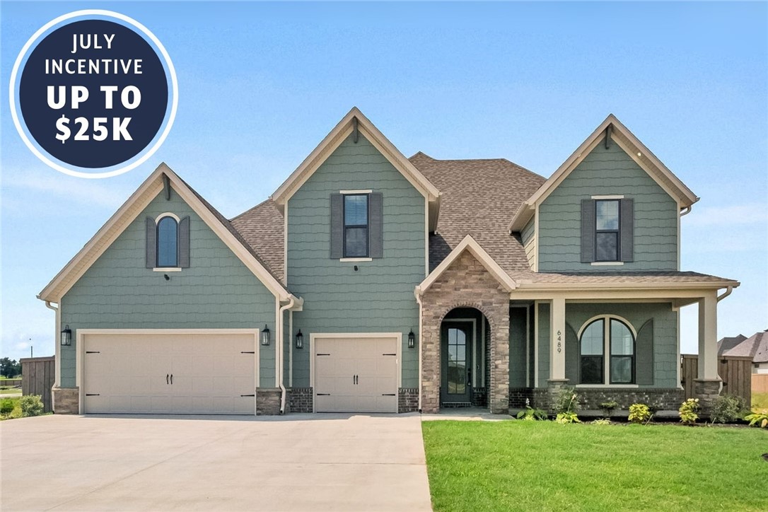 Take advantage of up to $25,000 in total incentives on this home through July 31. The offer includes a $20,000 builder incentive plus an additional $5,000 through our preferred lender. Located in County Line Square near Shaw Family Park. The Dover opens with a bedroom and full bathroom off the entry, then leads into the main living area. A fireplace anchors the space, while large windows overlook the covered back patio and engineered hardwood run throughout the first floor. The kitchen includes a large island, ceiling-height cabinets, GE Profile appliances, and a pantry. The primary suite features a vaulted ceiling, double vanity with centered makeup vanity, walk-in shower, and walk-in closet. A laundry room, mudroom, and 3-car garage are also on the first floor. Upstairs offers 3 bedrooms and a full bathroom. Fence, gutters, and blinds are included, and a community pool and pavilion are coming soon for residents to enjoy.