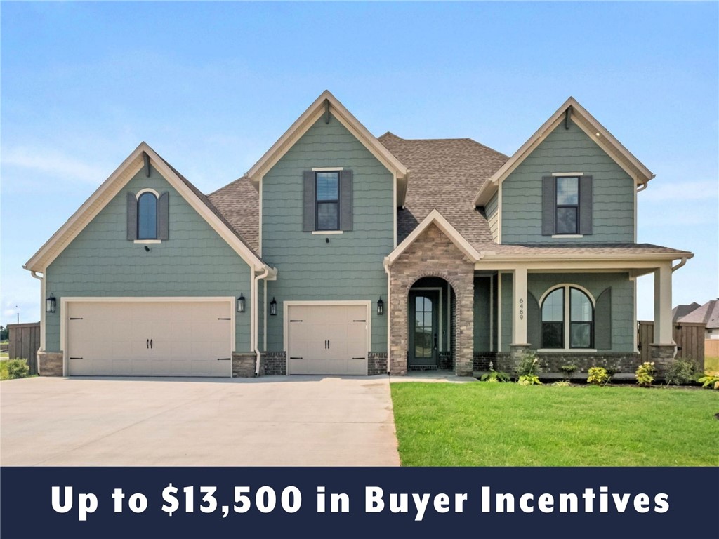 Up to $13,500 in buyer incentives available, including $10,000 from the builder and $3,500 from the preferred lender. These incentives may be used toward closing costs, prepaids, or a rate buydown. The builder portion may also be used as an appliance credit. Located in County Line Square near Shaw Family Park. The Dover opens with a bedroom and full bathroom off the entry, then leads into the main living area. A fireplace anchors the space, while large windows overlook the covered back patio and engineered hardwood run throughout the first floor. The kitchen includes a large island, ceiling-height cabinets, GE Profile appliances, and a pantry. The primary suite features a vaulted ceiling, double vanity with centered makeup vanity, walk-in shower, and walk-in closet. A laundry room, mudroom, and 3-car garage are also on the first floor. Upstairs offers 3 bedrooms and a full bathroom. Fence, gutters, and blinds are included, and a community pool and pavilion are coming soon for residents to enjoy.