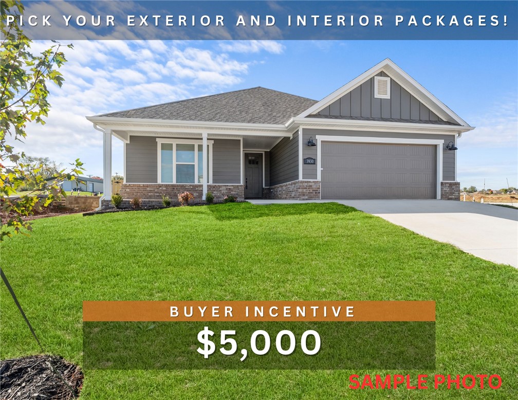 $5,000 BUYER INCENTIVE. Fence, blinds and gutters included! Discover your dream home in the new neighborhood- Jacob's Crossing. Fredrick plan with 1 level, garage on the left & West facing! Pick your exterior and interior packages! 10 ft ceilings in the living room, linear electric fireplace, LVP flooring throughout the main living areas & primary bedroom, quartz countertops & more. Chef's kitchen boasting frigidaire stainless steel appliances, gas range, pantry, quartz countertops, bar pull handles, large island & gorgeous backsplash. Luxurious primary bedroom features abundant natural light, while the spa-like primary bathroom offers a walk-in shower, double sinks, tub & spacious walk-in closets. Additional features include three large secondary bedrooms and a separate laundry room. Nestled on a generous lot with covered patio that overlooks the serene sodded, fully fenced backyard, creating an exceptional living experience. Sturdy concrete siding & brick! Model home located at 3631 Tranquility St-Lot 1.
