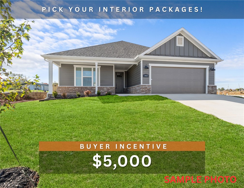 $5,000 BUYER INCENTIVE. Fence, blinds and gutters included! Discover your dream home in the new neighborhood- Jacob's Crossing. Fredrick plan with 1 level, garage on the left & West facing! Pick your interior packages! 10 ft ceilings in the living room, linear electric fireplace, LVP flooring throughout the main living areas & primary bedroom, quartz countertops & more. Chef's kitchen boasting frigidaire stainless steel appliances, gas range, pantry, quartz countertops, bar pull handles, large island & gorgeous backsplash. Luxurious primary bedroom features abundant natural light, while the spa-like primary bathroom offers a walk-in shower, double sinks, tub & spacious walk-in closets. Additional features include three large secondary bedrooms and a separate laundry room. Nestled on a generous lot with covered patio that overlooks the serene sodded, fully fenced backyard, creating an exceptional living experience. Sturdy concrete siding & brick! Model home located at 3631 Tranquility St-Lot 1.