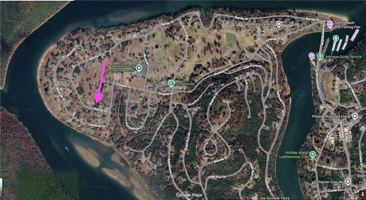 Rare lake view building opportunity on Holiday Island! This lush, level homesite is a standout find in the Ozarks, offering a "plug&play" experience with city water, sewer, and electricity already available at the street—saving thousands in development & excavation. Lush wooded lot privides natural privacy, flat topography provides an ideal canvas for a full-time residence or vacation rental. Elevated second story captures views of the White River and the surrounding Ozark tree canopy. This location offers an unbeatable lifestyle: enjoy a 3-minute walk to the community recreation center, swimming pool, and tennis/pickleball courts, or take a quick 1.3-mile golf cart ride to the full-service marina, swim beach, and fishing pier. With two nearby golf courses—a 9-hole executive course just steps away and an 18-hole championship course minutes away—this property perfectly blends natural beauty with resort-style convenience. Don’t miss one of the few remaining flat, build-ready lots in this lakeside community!