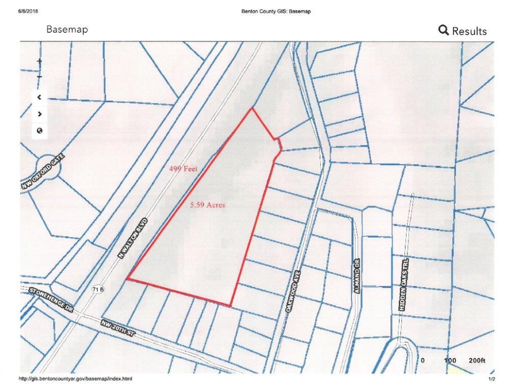 499 Ft of Hwy Frontage on N. Walton Blvd.  The Hwy Dept. has stated one or two drive ways onto Walton Blvd and once more of the property is developed and level with the road.  It's a must see.
Zoned C-2, General Commerical