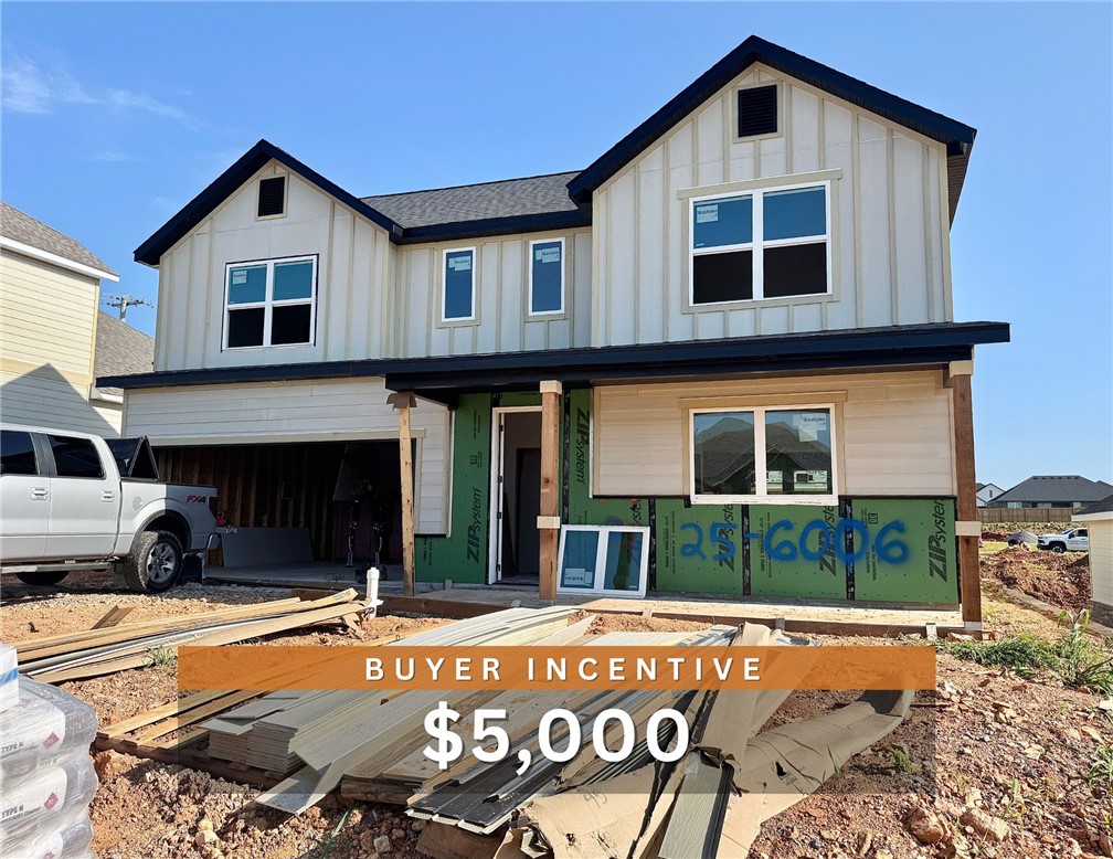 $5,000 BUYER INCENTIVE. Fence, blinds and gutters included! Discover your dream home in the sought-after Osage Hills neighborhood. Frisco plan with garage on the left and South facing! 9 ft ceilings, linear electric fireplace, LVP flooring throughout the main living areas and primary bedroom, quartz countertops and more. Chef's kitchen boasting frigidaire stainless steel appliances, gas range, pantry, quartz countertops, bar pull handles, large island and gorgeous backsplash. Luxurious primary bedroom features abundant natural light, while the spa-like primary bathroom offers a walk-in shower, tub, double sinks, and spacious walk-in closets. Additional features include three large secondary bedrooms upstairs and a separate laundry room. Nestled on a generous lot with covered patio that overlooks the serene sodded, fully fenced backyard. Sturdy concrete siding & brick! Model home located at 6008 SW Coywolf St- Lot 122.